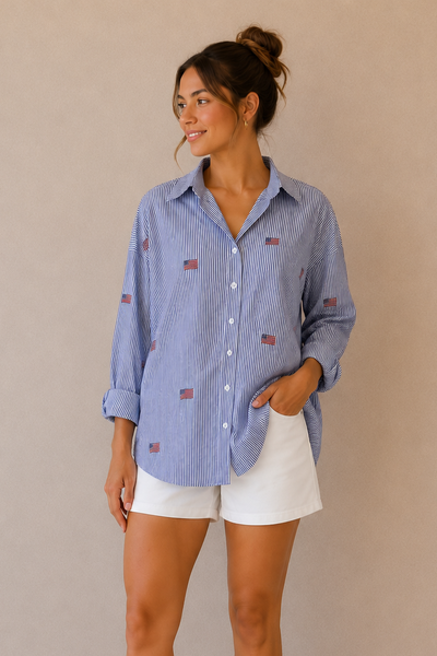Striped Flag Embroidered Shirt