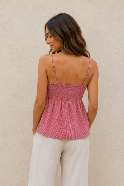 Ruched Bust Gingham Top