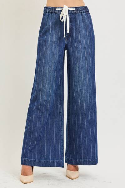 Pinstripe Wide Drawstring Denim