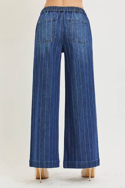 Pinstripe Wide Drawstring Denim