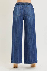 Pinstripe Wide Drawstring Denim