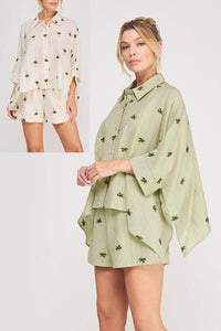 Palm Tree Cotton Blend Top
