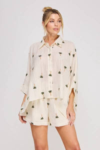 Palm Tree Cotton Blend Top