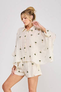 Palm Tree Cotton Blend Top