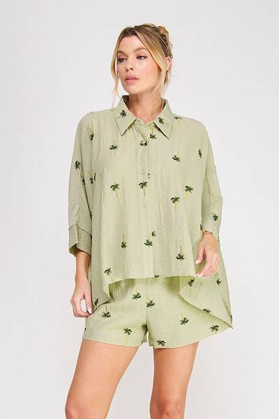 Palm Tree Cotton Blend Top