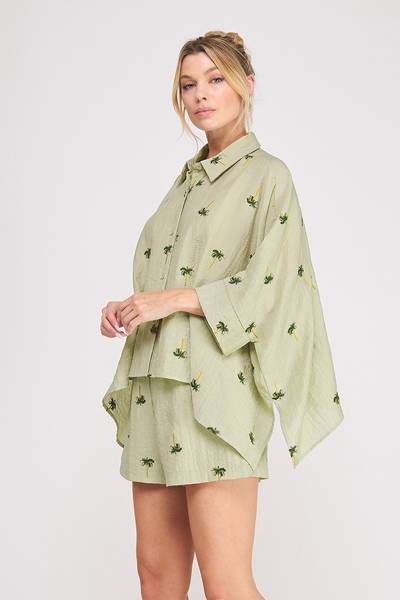 Palm Tree Cotton Blend Top