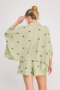 Palm Tree Cotton Blend Top