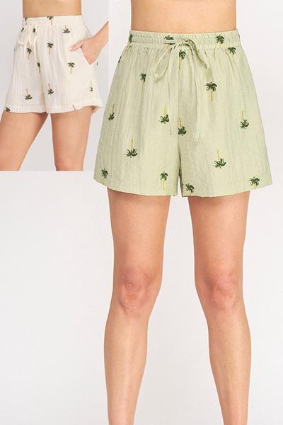 Palm Tree Cotton Blend Shorts
