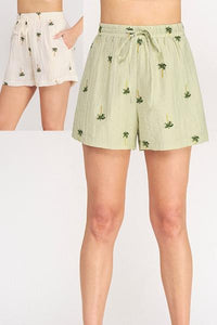 Palm Tree Cotton Blend Shorts