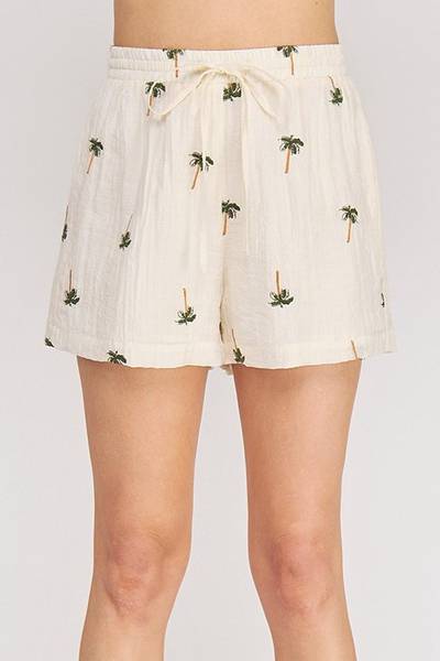 Palm Tree Cotton Blend Shorts