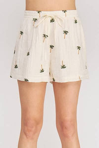 Palm Tree Cotton Blend Shorts