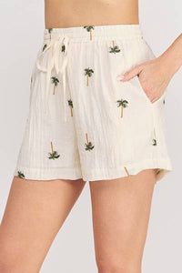 Palm Tree Cotton Blend Shorts