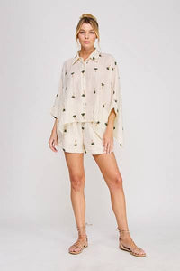 Palm Tree Cotton Blend Shorts