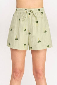 Palm Tree Cotton Blend Shorts