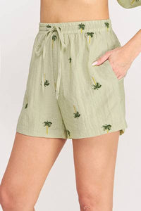 Palm Tree Cotton Blend Shorts