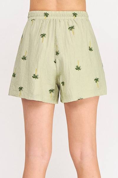 Palm Tree Cotton Blend Shorts