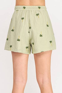 Palm Tree Cotton Blend Shorts