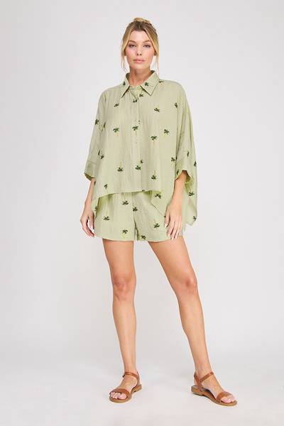 Palm Tree Cotton Blend Shorts