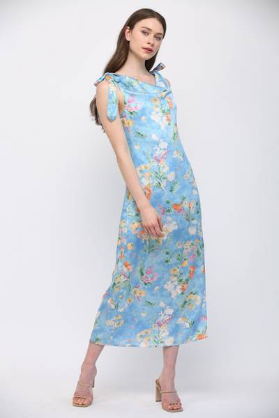 Wildflowers Cowl Neck Satin Dress