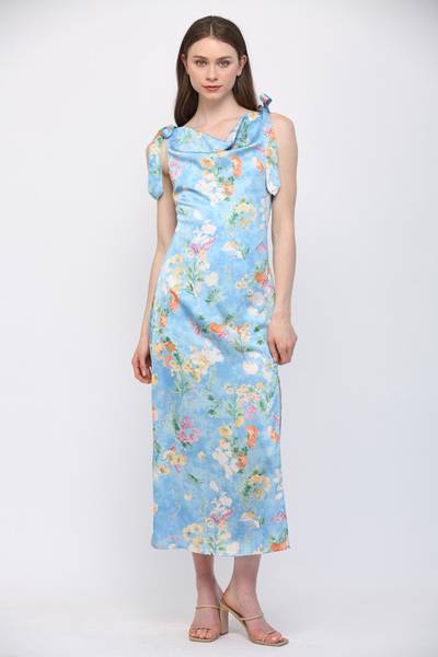 Wildflowers Cowl Neck Satin Dress