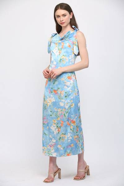Wildflowers Cowl Neck Satin Dress