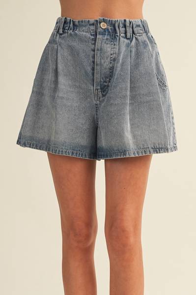 Harding Pleated Denim Shorts