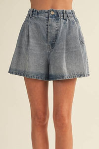Harding Pleated Denim Shorts