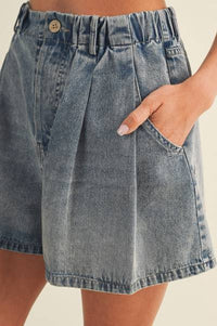 Harding Pleated Denim Shorts
