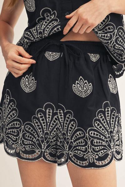Lotus Embroidered Shorts