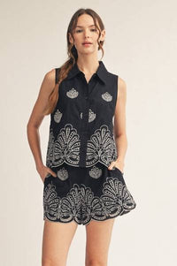 Lotus Embroidered Shorts