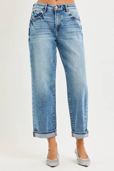 Mid-Rise Boyfriend Cuffed Denim