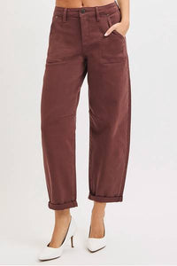 High-Rise Cuffed Barrel Denim
