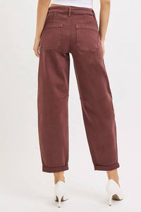 High-Rise Cuffed Barrel Denim