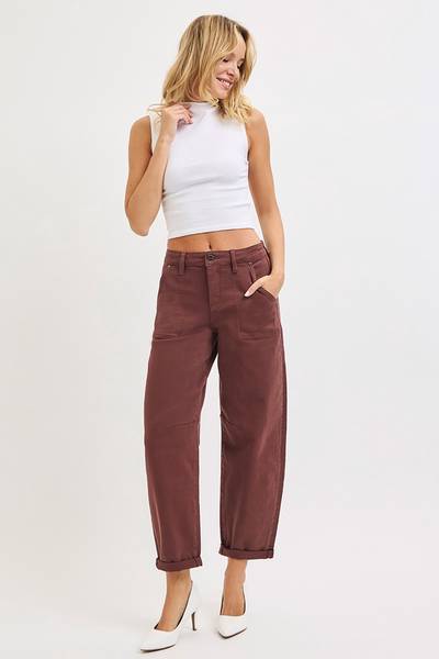High-Rise Cuffed Barrel Denim