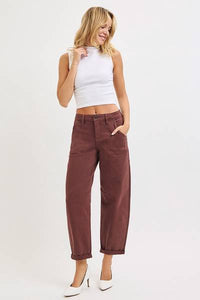 High-Rise Cuffed Barrel Denim