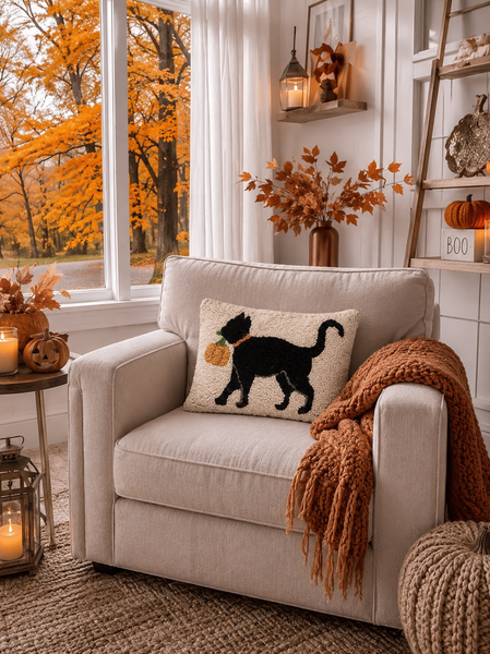 Pumpkin Cat Hook Pillow