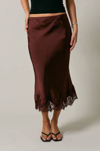 Lace Trim Satin Skirt