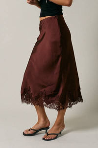 Lace Trim Satin Skirt