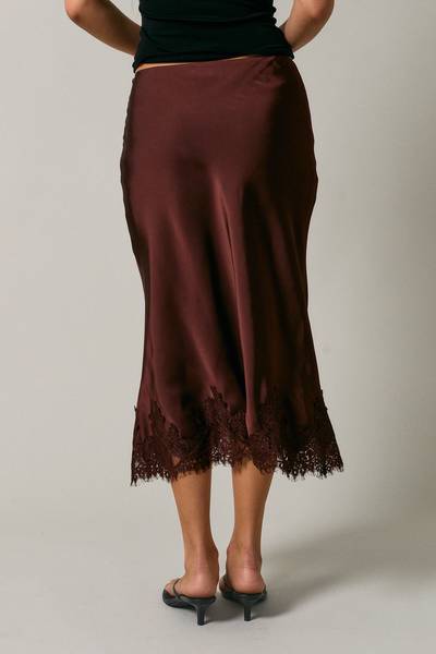 Lace Trim Satin Skirt