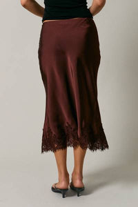 Lace Trim Satin Skirt