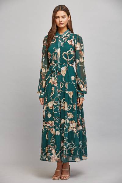 Floral & Chain Chiffon Dress