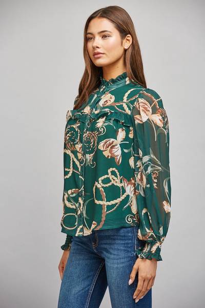 Floral & Chain Chiffon Blouse
