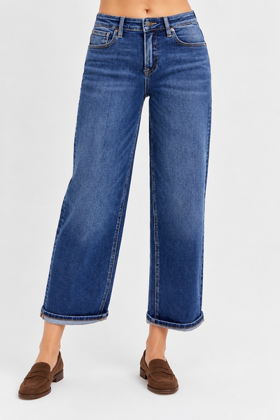 High-Rise Crop Boyfriend Cuff Denim