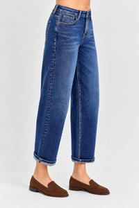 High-Rise Crop Boyfriend Cuff Denim
