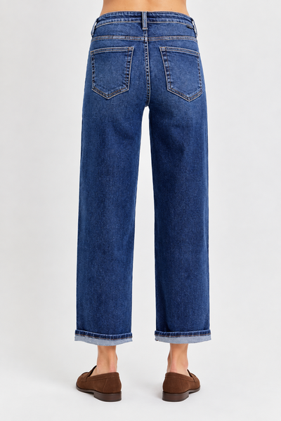 High-Rise Crop Boyfriend Cuff Denim