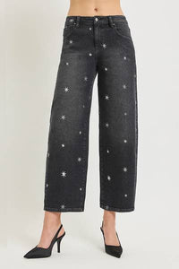Star Embroidery Barrel Denim