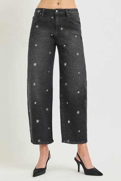 Star Embroidery Barrel Denim