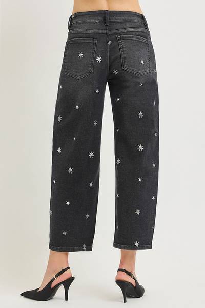 Star Embroidery Barrel Denim