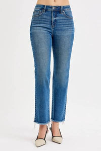 High-Rise Frayed Hem Denim