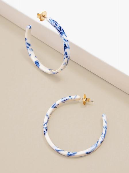 Blue Marbled Hoop Earrings